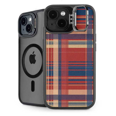 Red and Blue Plaid iPhone 15 Kickstand Case